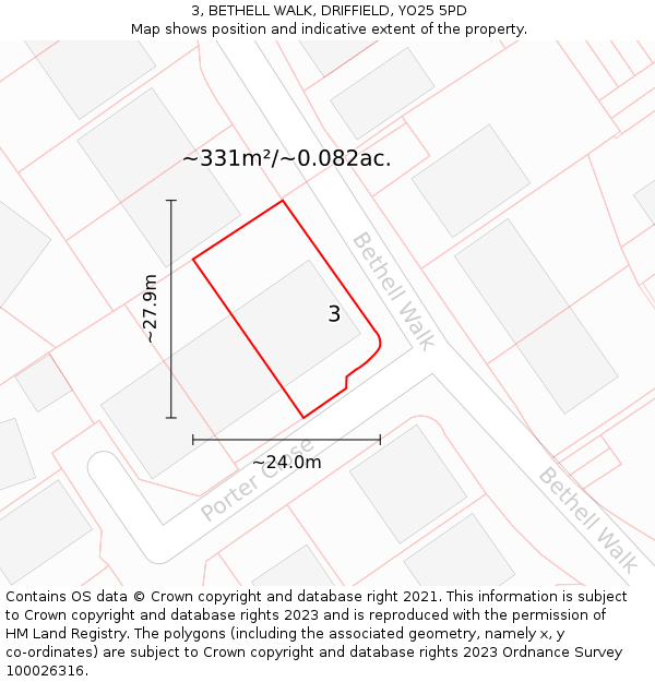 3, BETHELL WALK, DRIFFIELD, YO25 5PD: Plot and title map