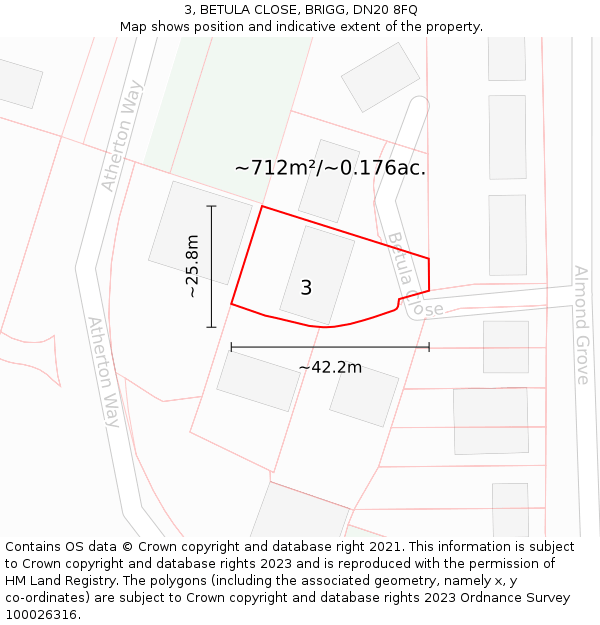 3, BETULA CLOSE, BRIGG, DN20 8FQ: Plot and title map