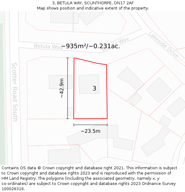 3, BETULA WAY, SCUNTHORPE, DN17 2AF: Plot and title map