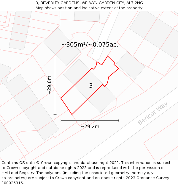 3, BEVERLEY GARDENS, WELWYN GARDEN CITY, AL7 2NG: Plot and title map