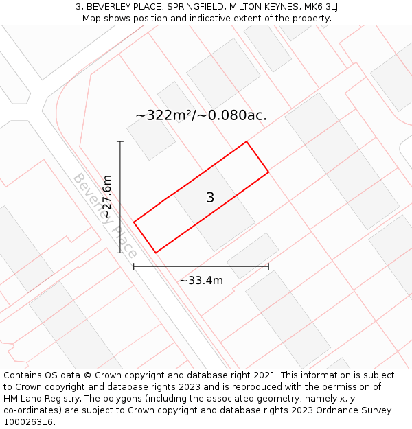 3, BEVERLEY PLACE, SPRINGFIELD, MILTON KEYNES, MK6 3LJ: Plot and title map