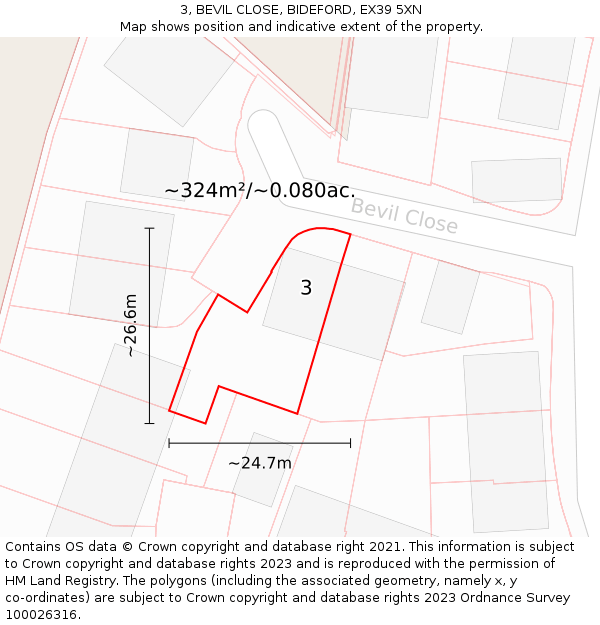 3, BEVIL CLOSE, BIDEFORD, EX39 5XN: Plot and title map