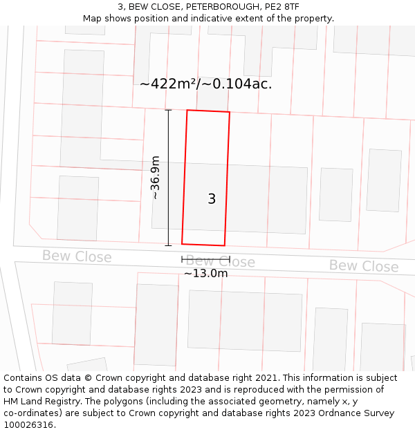 3, BEW CLOSE, PETERBOROUGH, PE2 8TF: Plot and title map