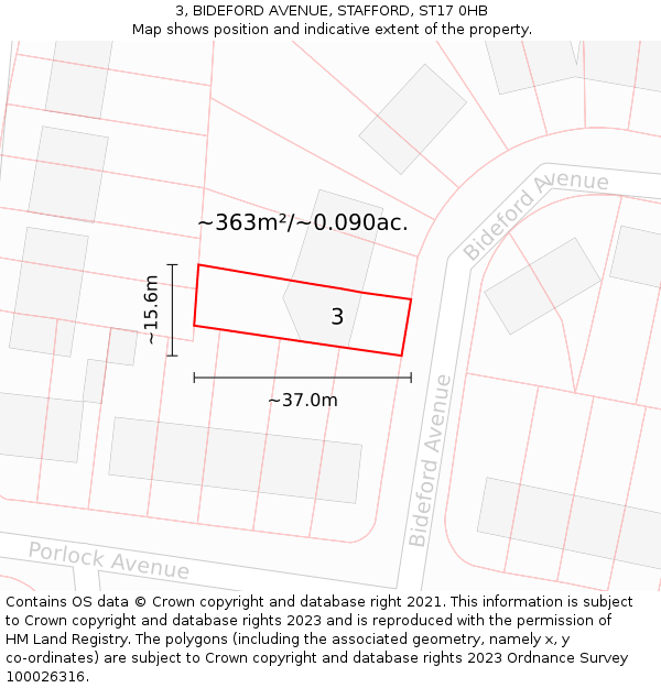 3, BIDEFORD AVENUE, STAFFORD, ST17 0HB: Plot and title map