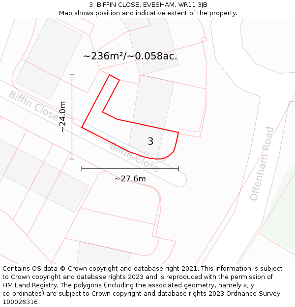 3, BIFFIN CLOSE, EVESHAM, WR11 3JB: Plot and title map