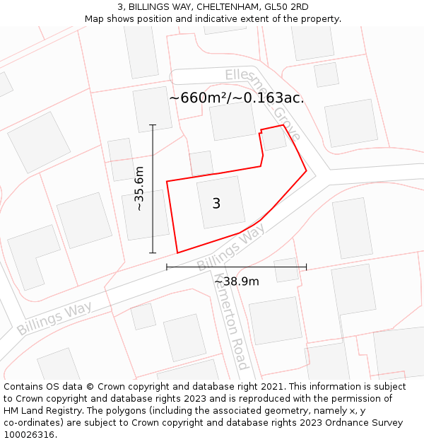 3, BILLINGS WAY, CHELTENHAM, GL50 2RD: Plot and title map
