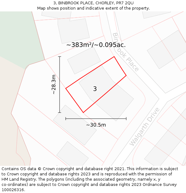 3, BINBROOK PLACE, CHORLEY, PR7 2QU: Plot and title map