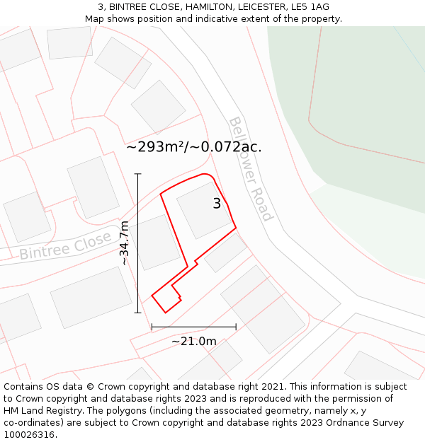 3, BINTREE CLOSE, HAMILTON, LEICESTER, LE5 1AG: Plot and title map