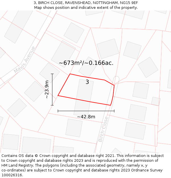 3, BIRCH CLOSE, RAVENSHEAD, NOTTINGHAM, NG15 9EF: Plot and title map