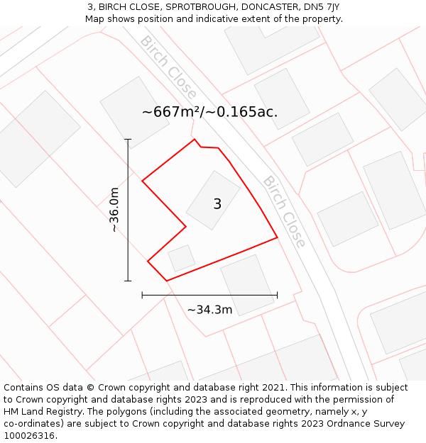 3, BIRCH CLOSE, SPROTBROUGH, DONCASTER, DN5 7JY: Plot and title map