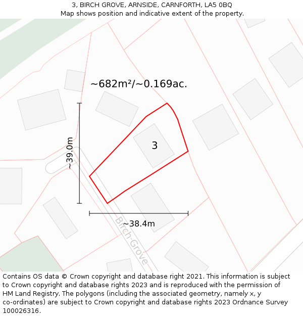 3, BIRCH GROVE, ARNSIDE, CARNFORTH, LA5 0BQ: Plot and title map