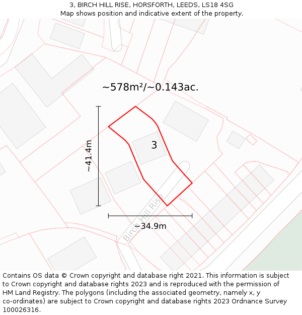 3, BIRCH HILL RISE, HORSFORTH, LEEDS, LS18 4SG: Plot and title map
