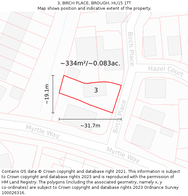 3, BIRCH PLACE, BROUGH, HU15 1TT: Plot and title map
