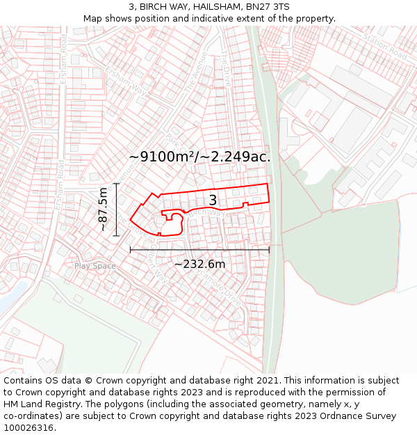 3, BIRCH WAY, HAILSHAM, BN27 3TS: Plot and title map