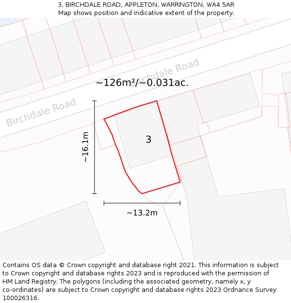 3, BIRCHDALE ROAD, APPLETON, WARRINGTON, WA4 5AR: Plot and title map