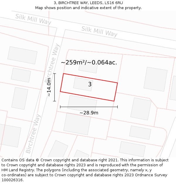 3, BIRCHTREE WAY, LEEDS, LS16 6RU: Plot and title map