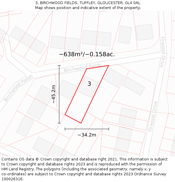 3, BIRCHWOOD FIELDS, TUFFLEY, GLOUCESTER, GL4 0AL: Plot and title map