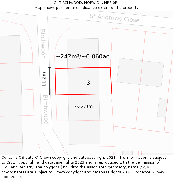 3, BIRCHWOOD, NORWICH, NR7 0RL: Plot and title map
