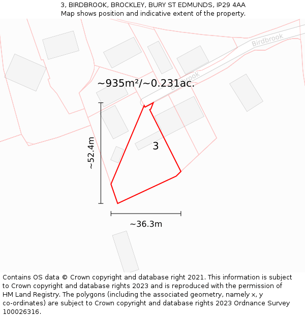 3, BIRDBROOK, BROCKLEY, BURY ST EDMUNDS, IP29 4AA: Plot and title map