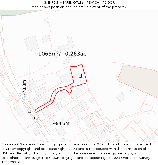 3, BIRDS MEARE, OTLEY, IPSWICH, IP6 9QR: Plot and title map