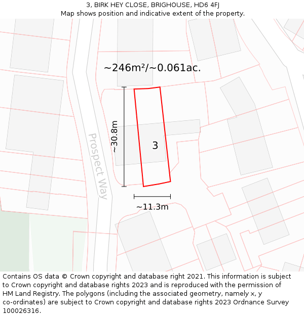 3, BIRK HEY CLOSE, BRIGHOUSE, HD6 4FJ: Plot and title map
