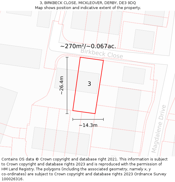 3, BIRKBECK CLOSE, MICKLEOVER, DERBY, DE3 9DQ: Plot and title map