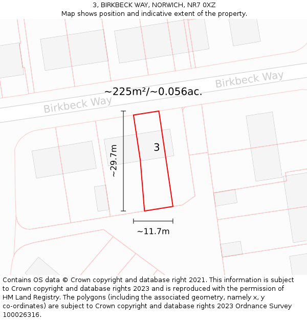 3, BIRKBECK WAY, NORWICH, NR7 0XZ: Plot and title map