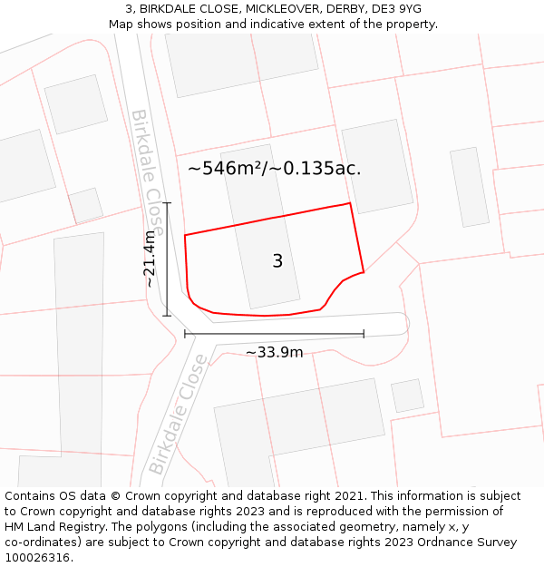 3, BIRKDALE CLOSE, MICKLEOVER, DERBY, DE3 9YG: Plot and title map
