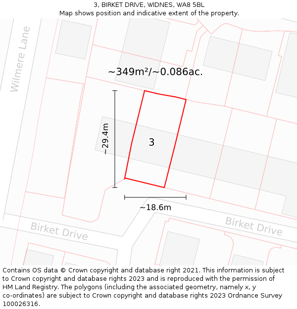 3, BIRKET DRIVE, WIDNES, WA8 5BL: Plot and title map