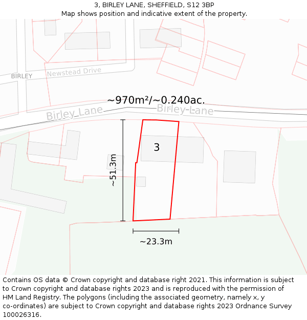 3, BIRLEY LANE, SHEFFIELD, S12 3BP: Plot and title map