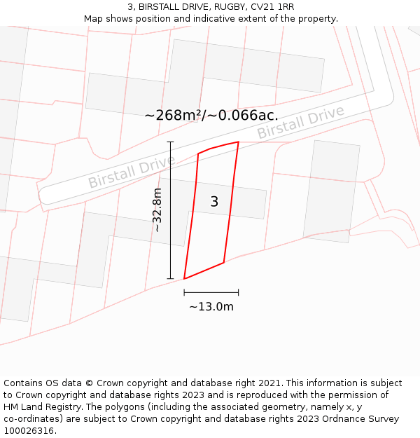 3, BIRSTALL DRIVE, RUGBY, CV21 1RR: Plot and title map