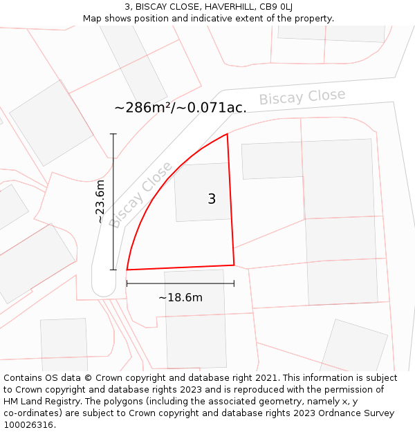 3, BISCAY CLOSE, HAVERHILL, CB9 0LJ: Plot and title map