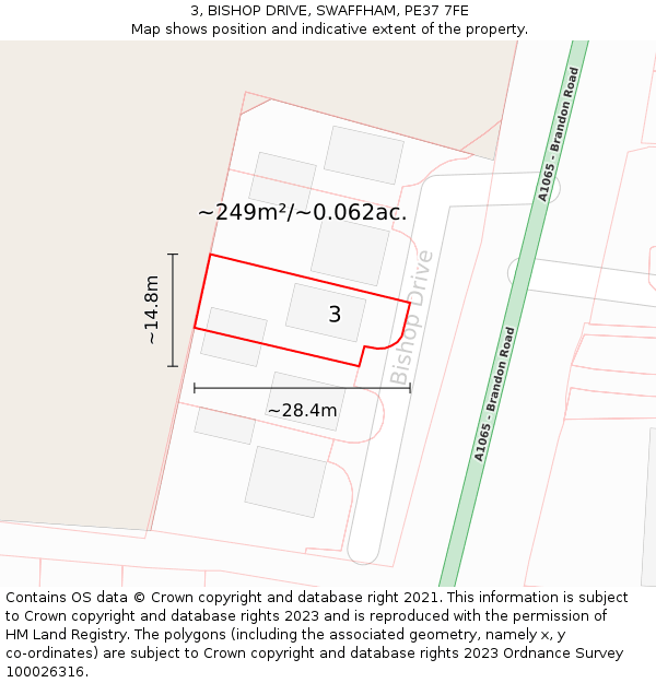 3, BISHOP DRIVE, SWAFFHAM, PE37 7FE: Plot and title map
