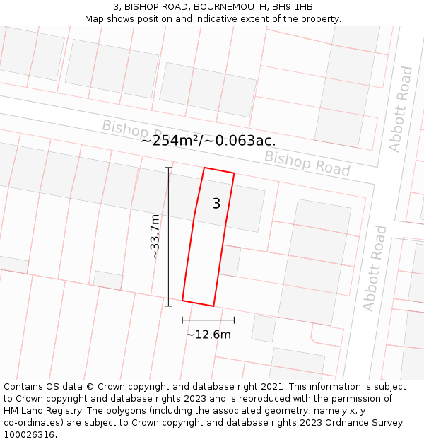 3, BISHOP ROAD, BOURNEMOUTH, BH9 1HB: Plot and title map