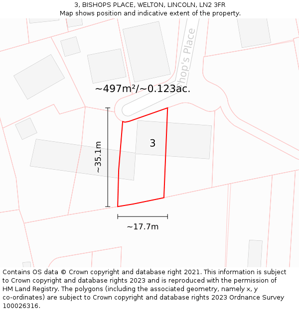 3, BISHOPS PLACE, WELTON, LINCOLN, LN2 3FR: Plot and title map