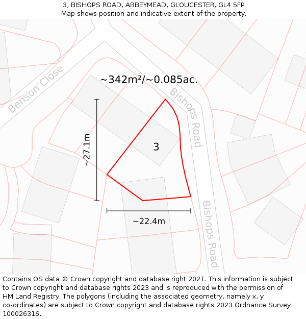 3, BISHOPS ROAD, ABBEYMEAD, GLOUCESTER, GL4 5FP: Plot and title map
