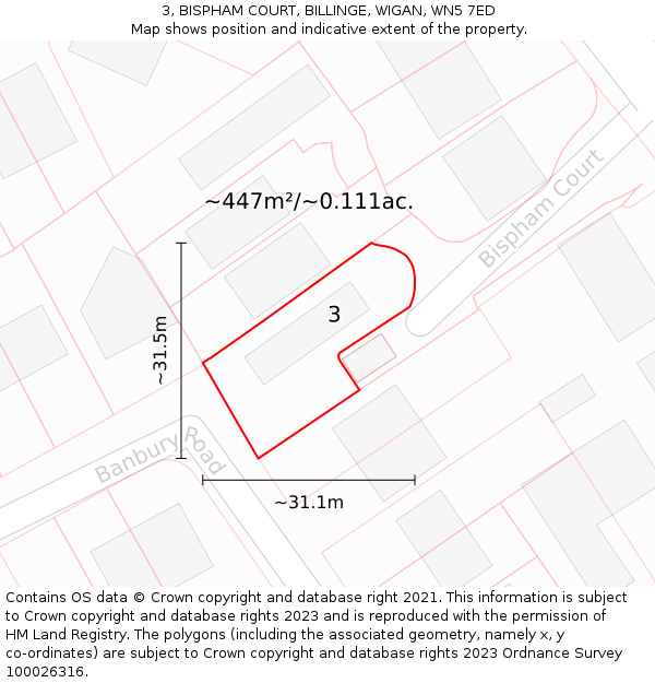 3, BISPHAM COURT, BILLINGE, WIGAN, WN5 7ED: Plot and title map