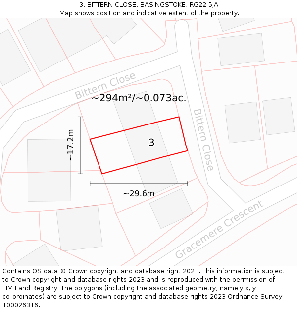 3, BITTERN CLOSE, BASINGSTOKE, RG22 5JA: Plot and title map