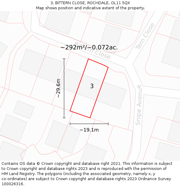 3, BITTERN CLOSE, ROCHDALE, OL11 5QX: Plot and title map