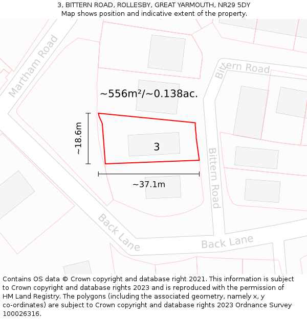 3, BITTERN ROAD, ROLLESBY, GREAT YARMOUTH, NR29 5DY: Plot and title map