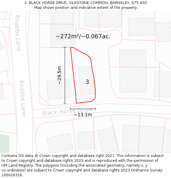 3, BLACK HORSE DRIVE, SILKSTONE COMMON, BARNSLEY, S75 4SD: Plot and title map