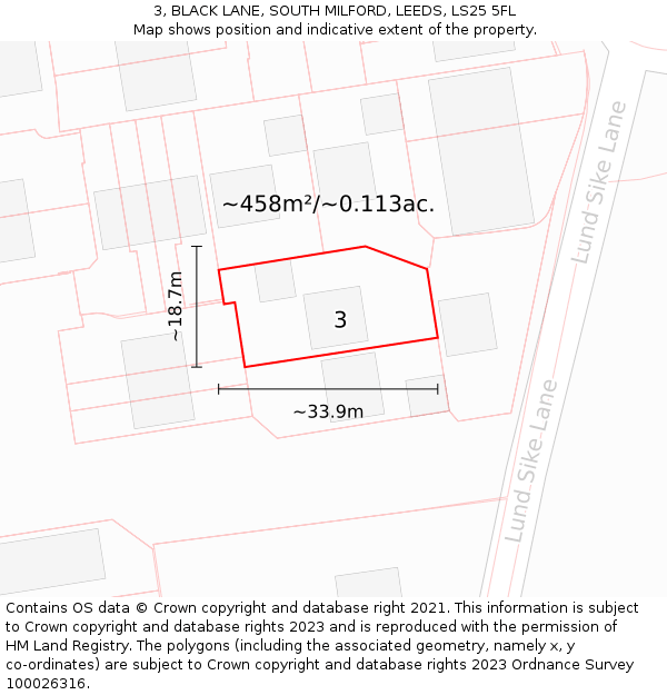 3, BLACK LANE, SOUTH MILFORD, LEEDS, LS25 5FL: Plot and title map