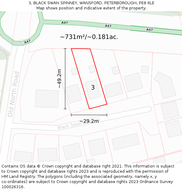 3, BLACK SWAN SPINNEY, WANSFORD, PETERBOROUGH, PE8 6LE: Plot and title map