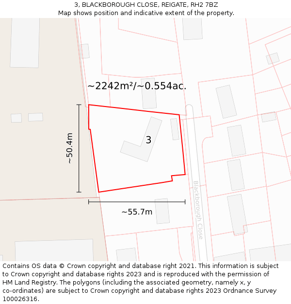 3, BLACKBOROUGH CLOSE, REIGATE, RH2 7BZ: Plot and title map