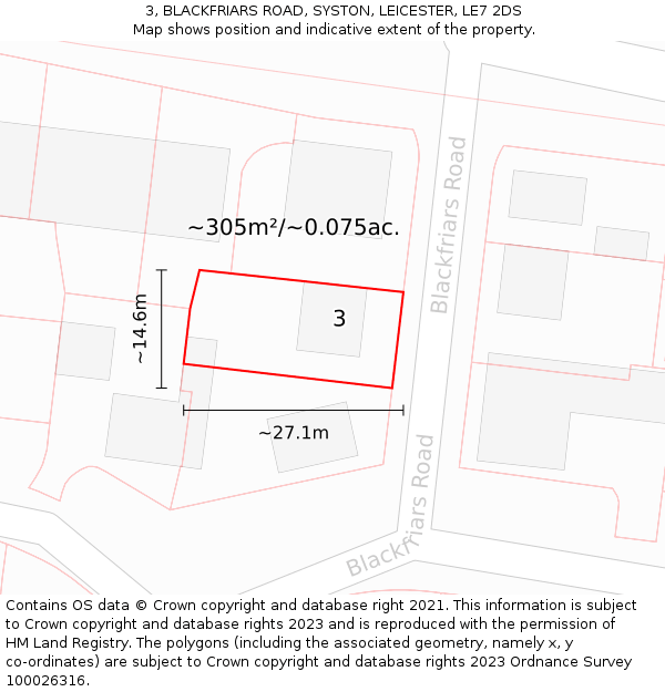 3, BLACKFRIARS ROAD, SYSTON, LEICESTER, LE7 2DS: Plot and title map