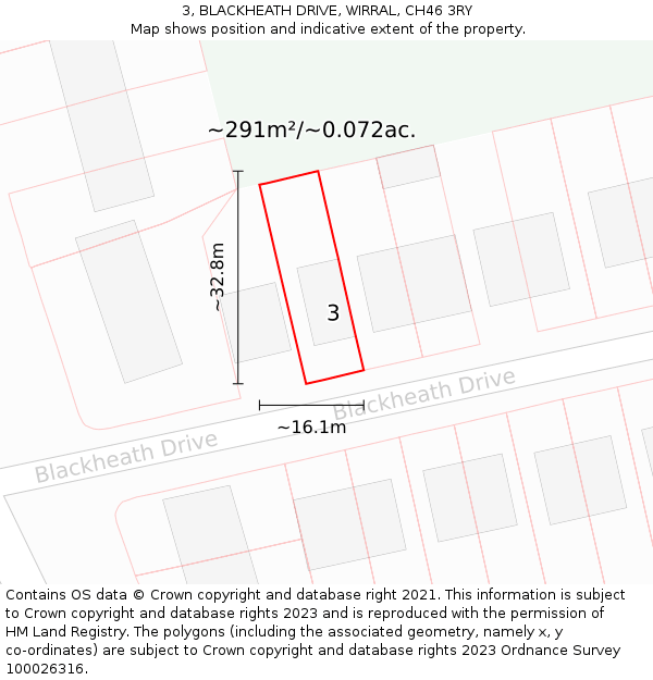3, BLACKHEATH DRIVE, WIRRAL, CH46 3RY: Plot and title map