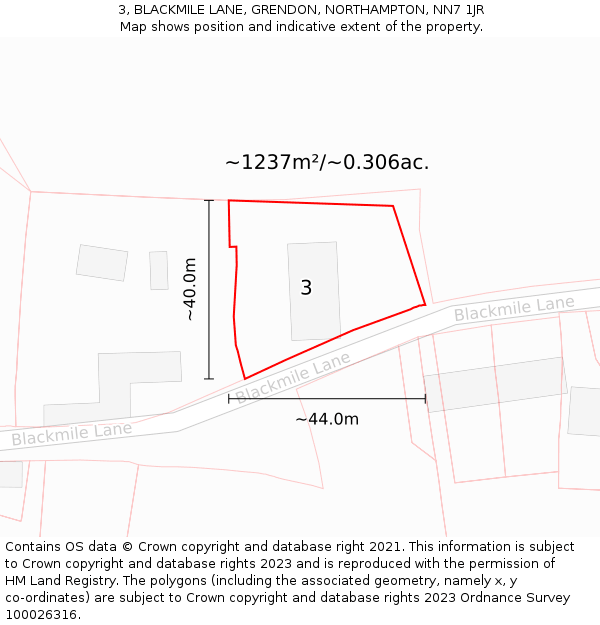 3, BLACKMILE LANE, GRENDON, NORTHAMPTON, NN7 1JR: Plot and title map