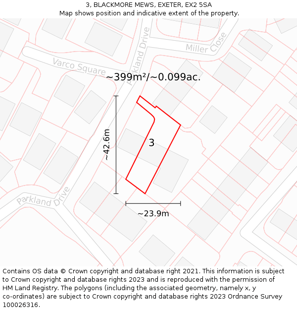 3, BLACKMORE MEWS, EXETER, EX2 5SA: Plot and title map