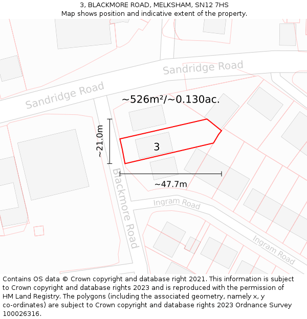 3, BLACKMORE ROAD, MELKSHAM, SN12 7HS: Plot and title map