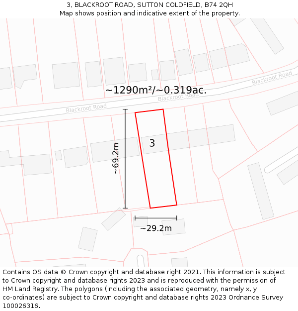 3, BLACKROOT ROAD, SUTTON COLDFIELD, B74 2QH: Plot and title map